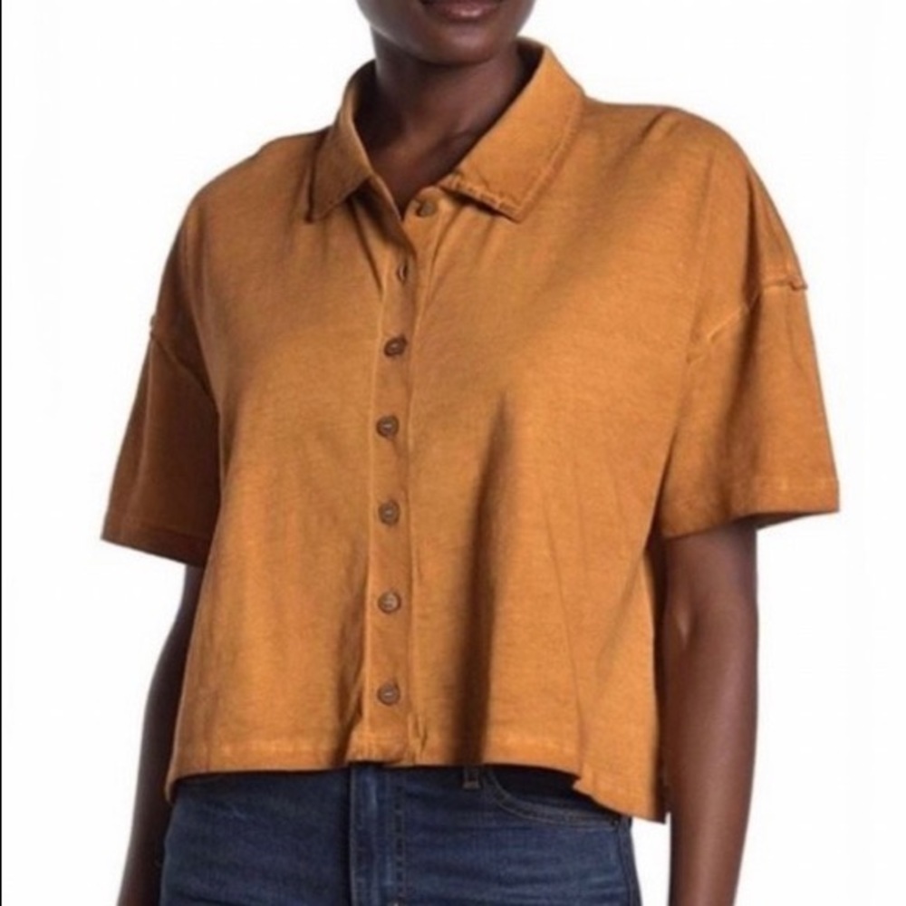 FREE PEOPLE - Weekend Rush Button Down Shirt - Copper - Picture 6 of 11